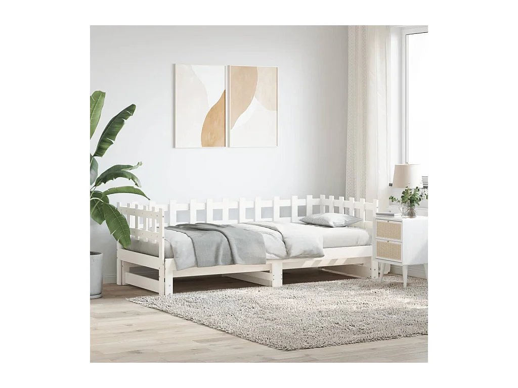 Lit coulissant sans matelas blanc 2x(80x200) cm Bois massif