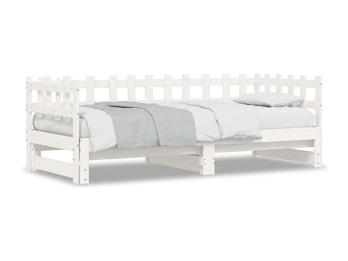 Slaapbank uitschuifbaar 2x(80x200) cm massief grenenhout wit