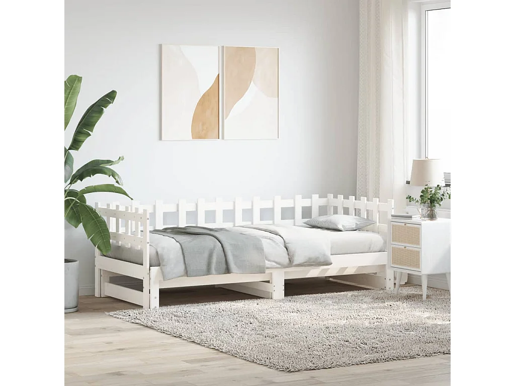 Slaapbank uitschuifbaar 2x(80x200) cm massief grenenhout wit