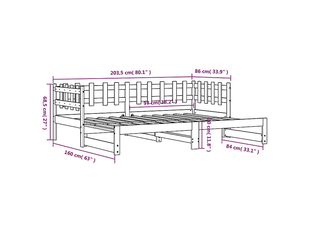 Slaapbank uitschuifbaar 2x(80x200) cm massief grenenhout wit