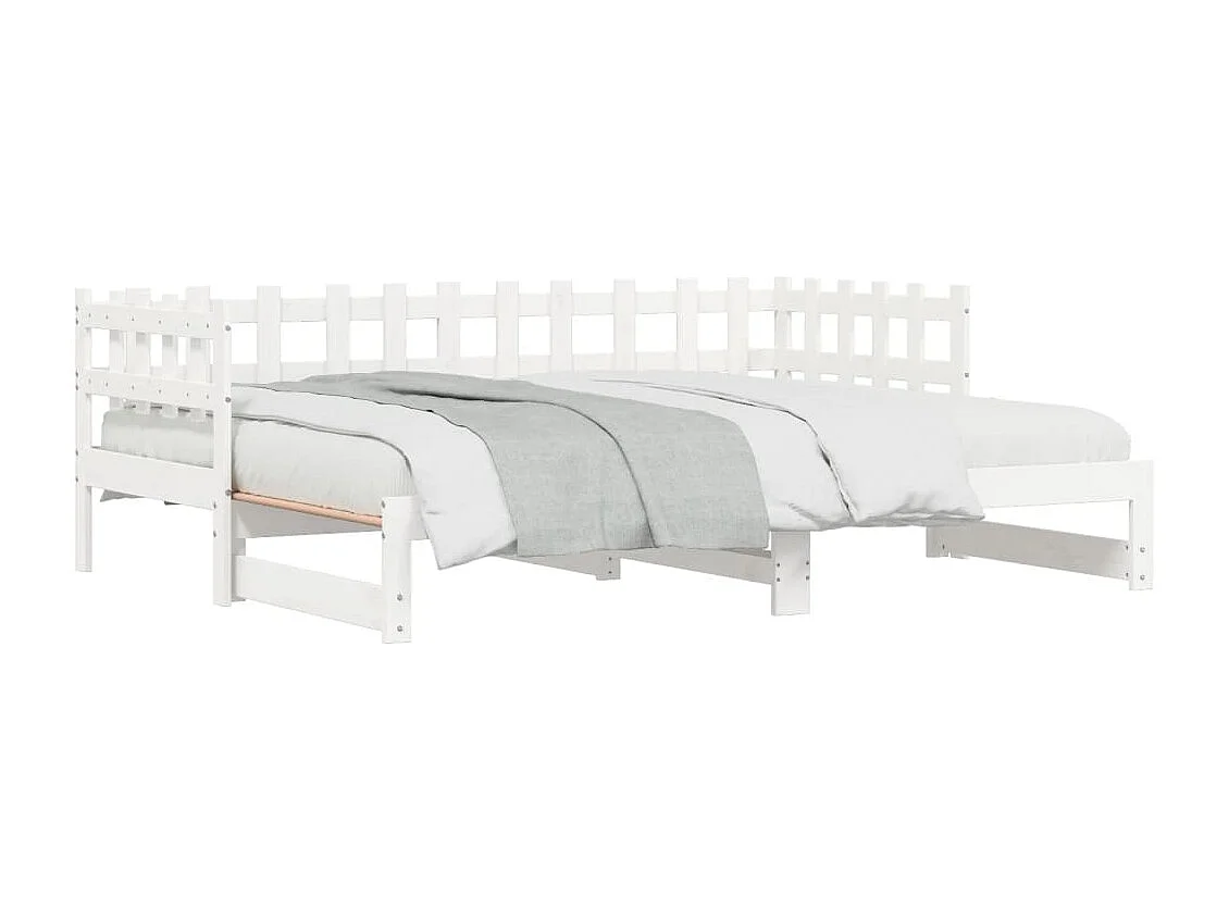 Slaapbank uitschuifbaar 2x(80x200) cm massief grenenhout wit