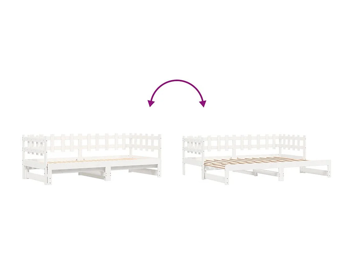 Slaapbank uitschuifbaar 2x(80x200) cm massief grenenhout wit