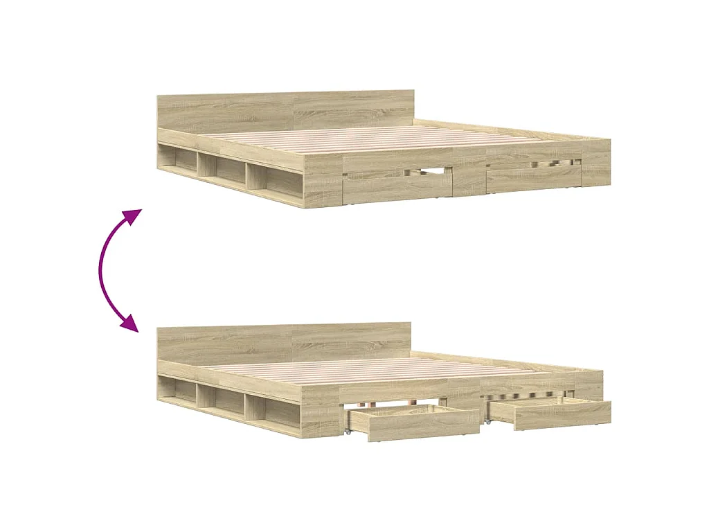 Bettgestell mit Schubladen Sonoma-Eiche 200x200cm Holzwerkstoff