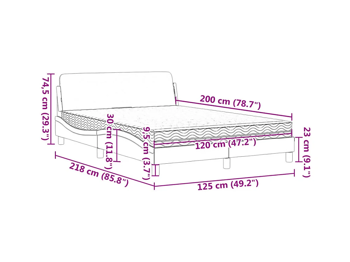 Letto con Materasso Nero e Bianco 120x200 cm in Similpelle