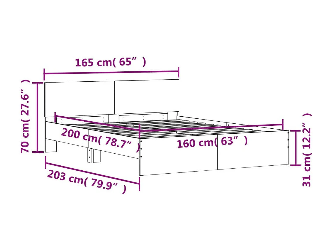 Cadre de lit avec LED sans matelas chêne sonoma 160x200 cm