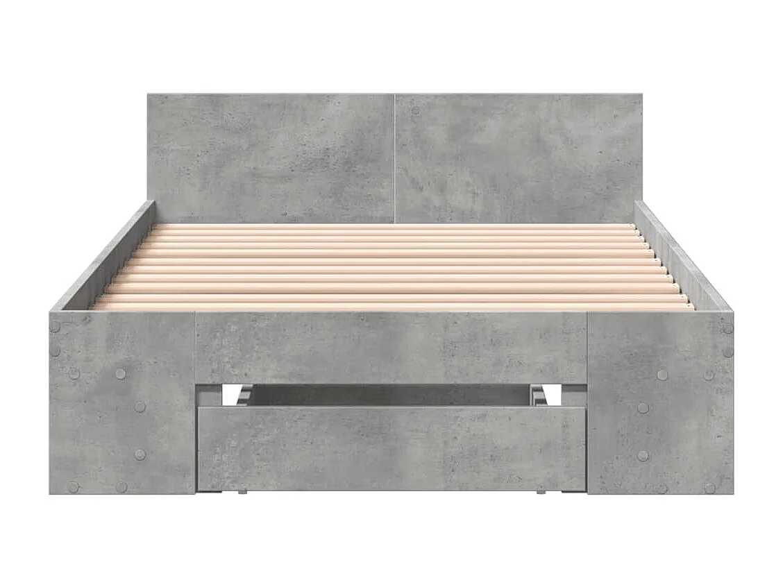 Cadre de lit avec tiroir sans matelas gris béton 75x190 cm