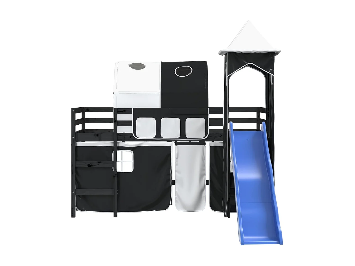 Cama alta criança c/ torre 90x190 cm pinho maciço branco/preto