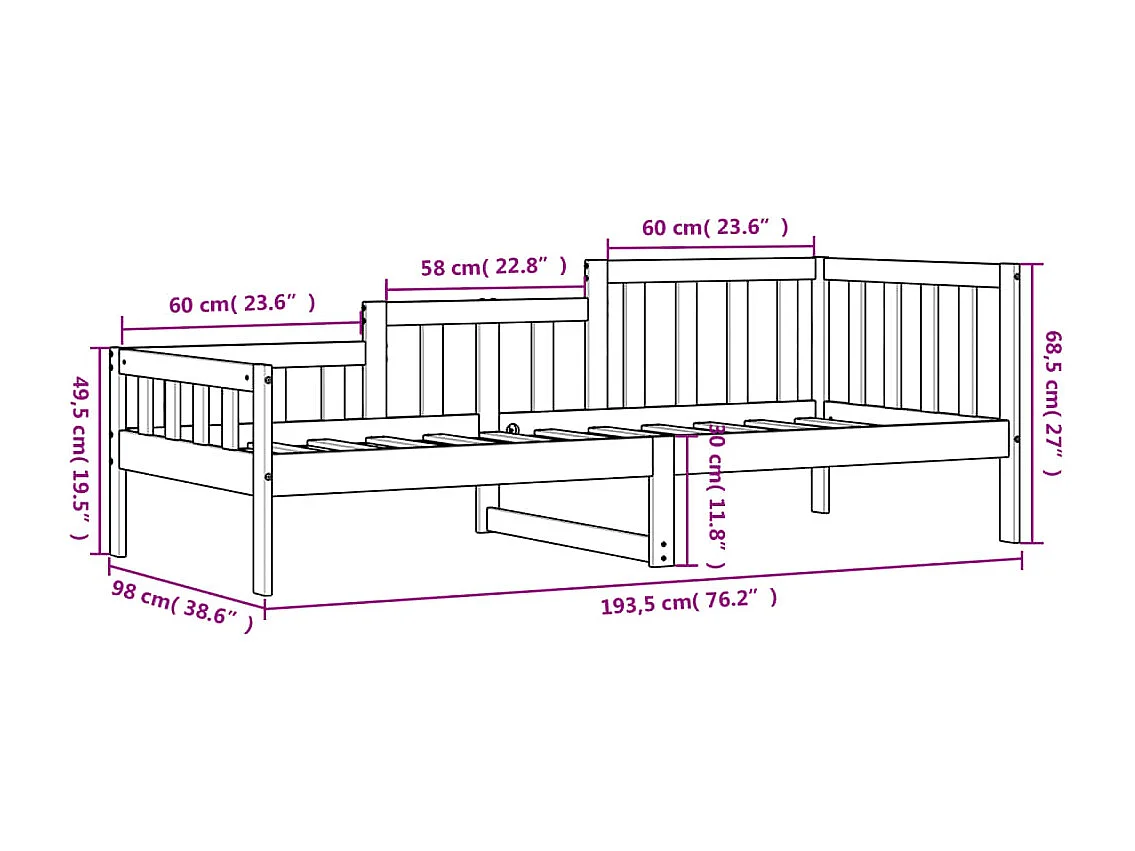 Sofá-cama sem colchão 90x190 cm madeira de pinho maciça