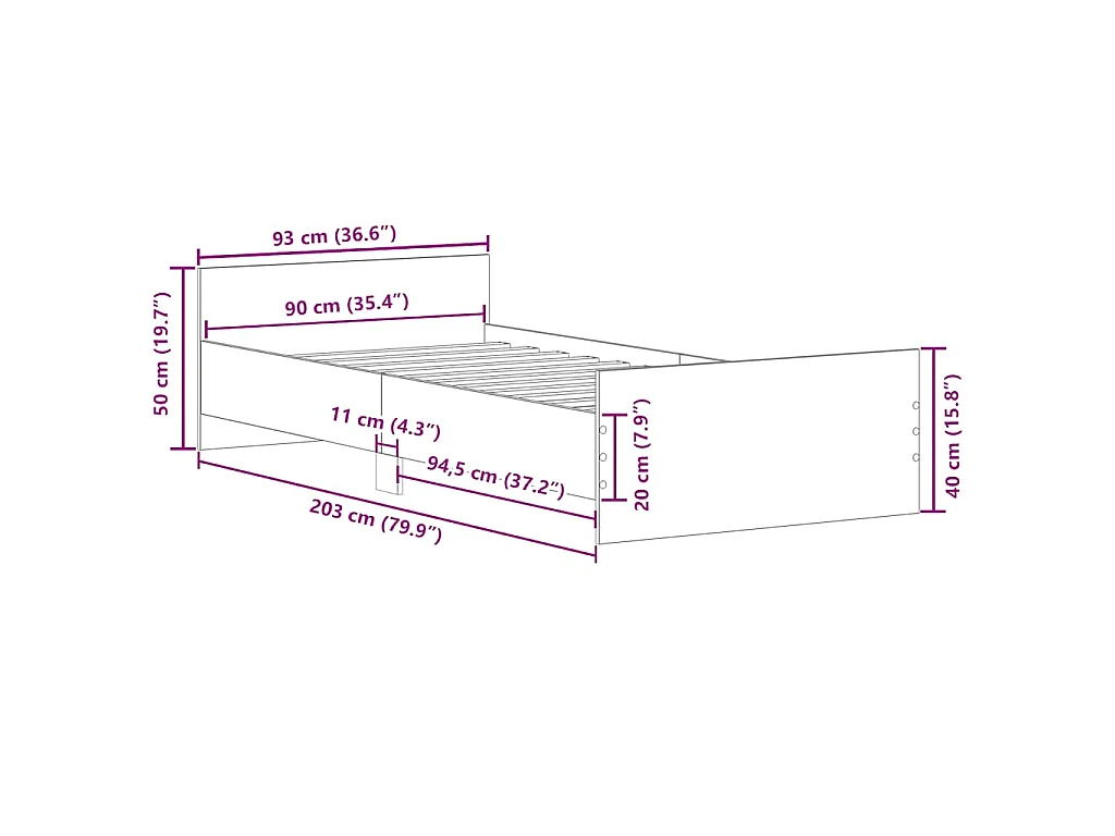 Bedframe bewerkt hout wit 90x200 cm