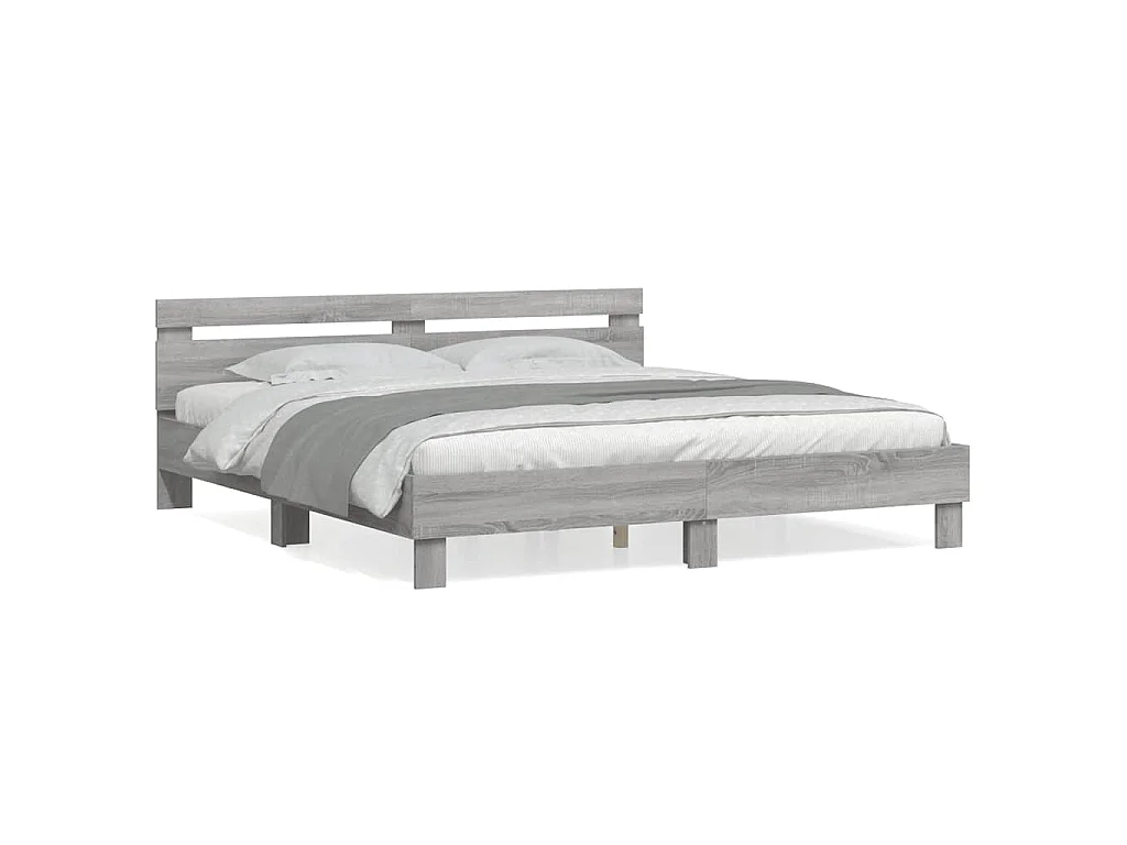 Estrutura de cama c/ cabeceira derivados madeira cinza sonoma