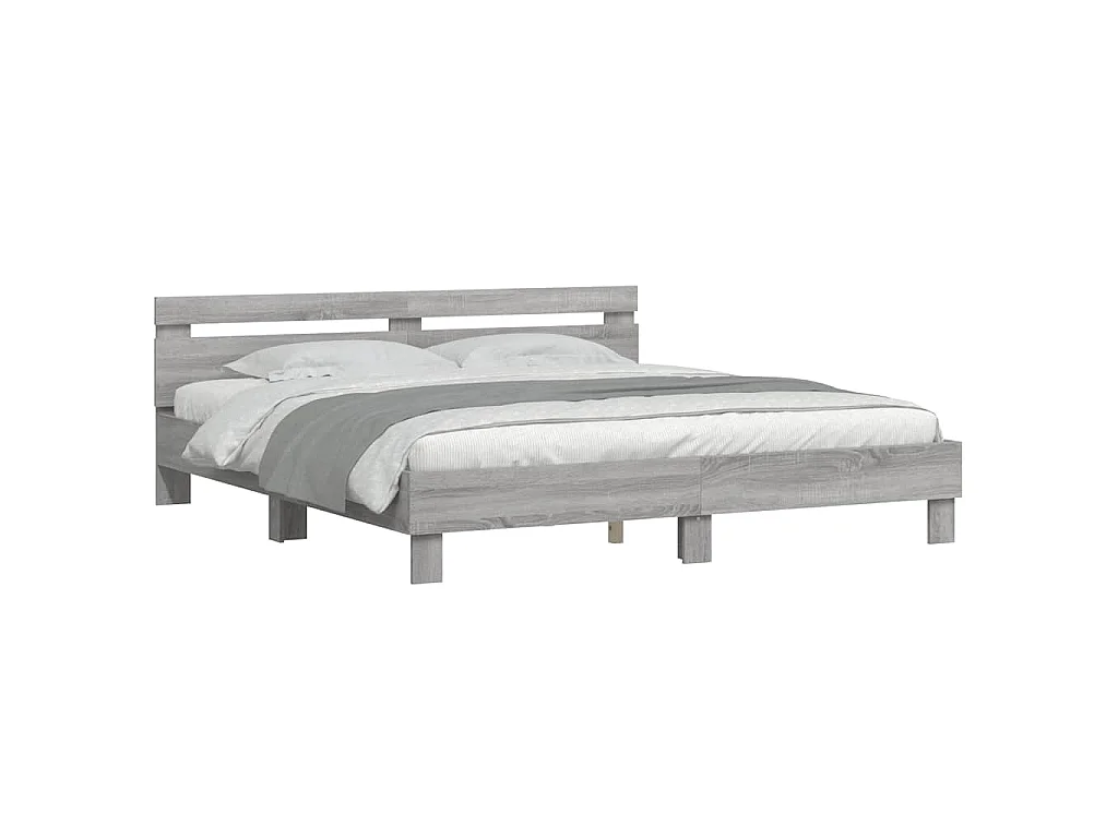 Estrutura de cama c/ cabeceira derivados madeira cinza sonoma