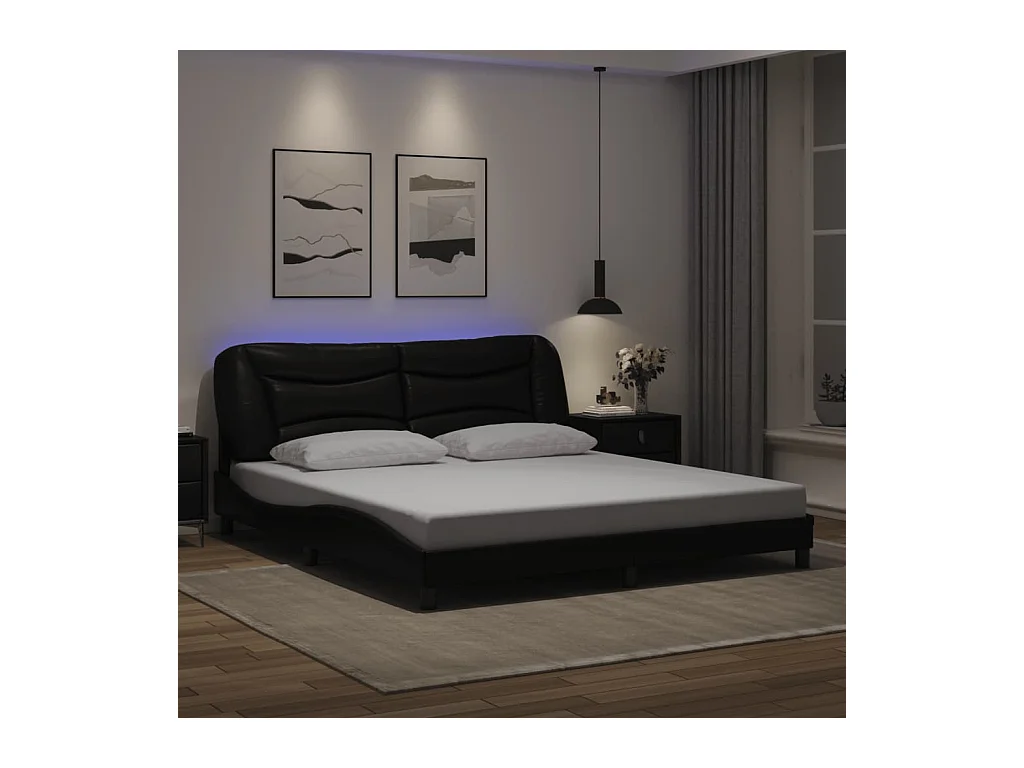 Cadre de lit avec LED sans matelas noir 180x200 cm