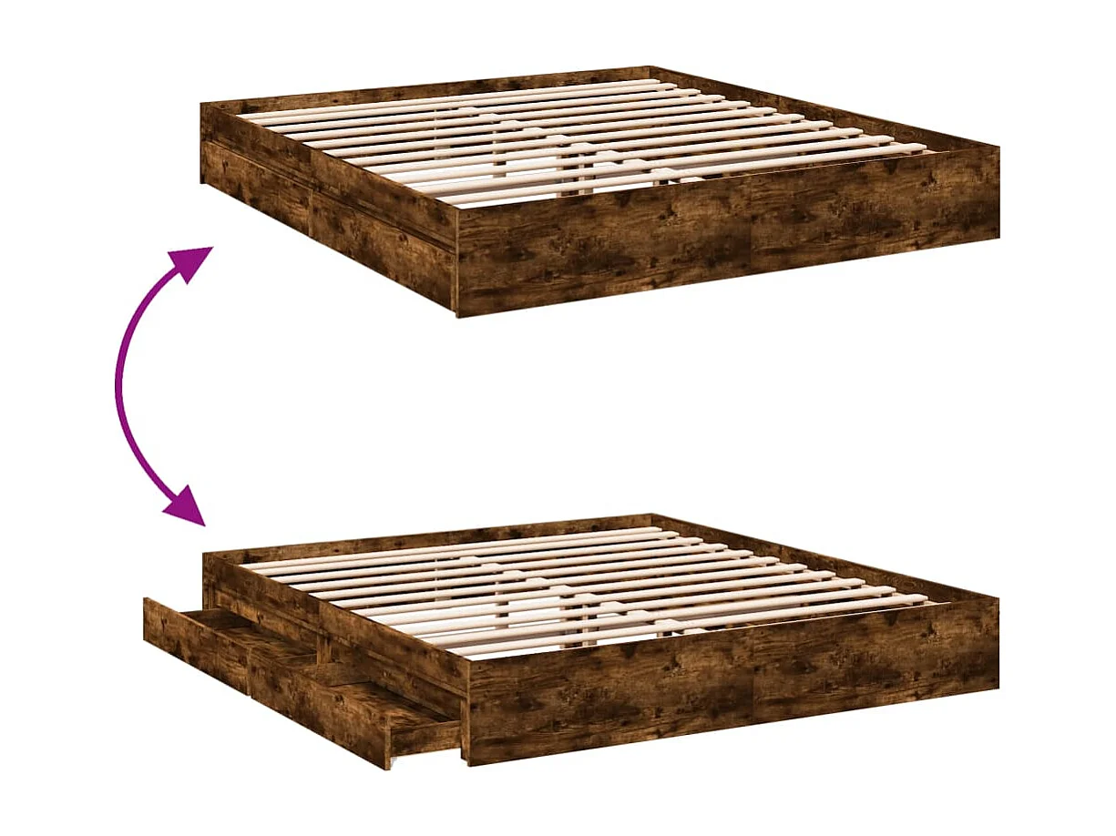 Giroletto con Cassetti Rovere Fumo 200x200 cm Legno Multistrato