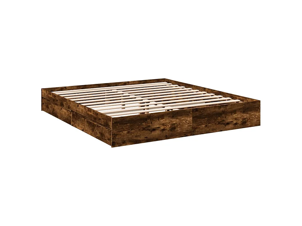 Cadre de lit avec tiroirs sans matelas chêne fumé 200x200 cm