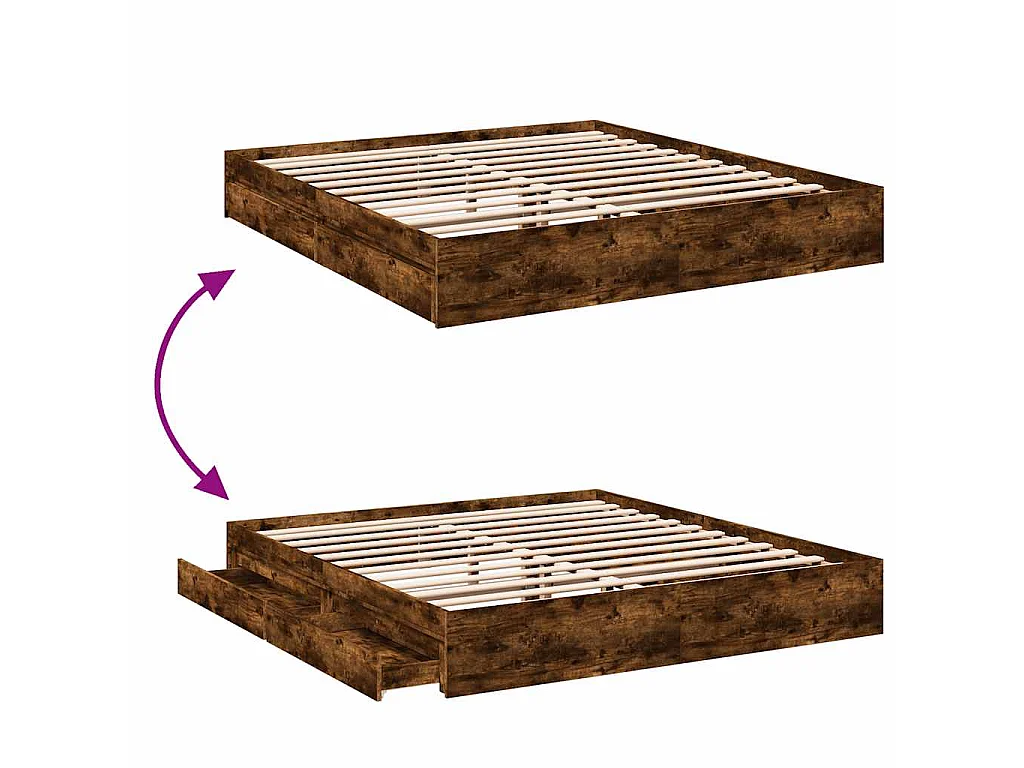 Cadre de lit avec tiroirs sans matelas chêne fumé 200x200 cm