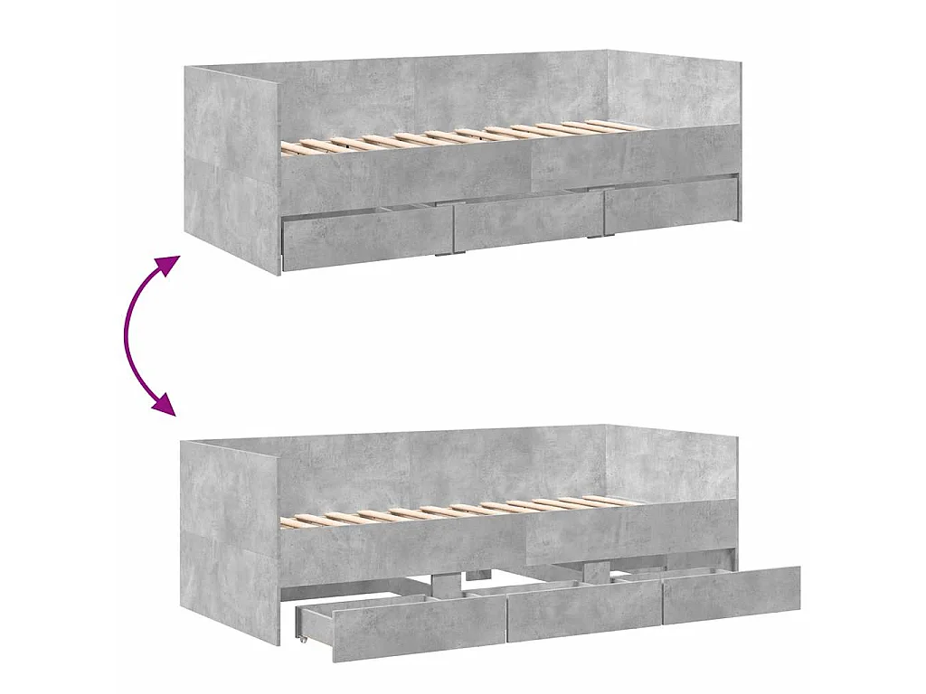 Sofá-cama com gavetas sem colchão 100x200 cm cinzento cimento