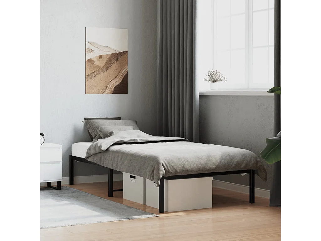 Cadre de lit métal sans matelas noir 90x200 cm
