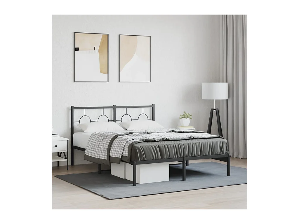Cadre de lit métal sans matelas avec tête de lit noir 140x190cm
