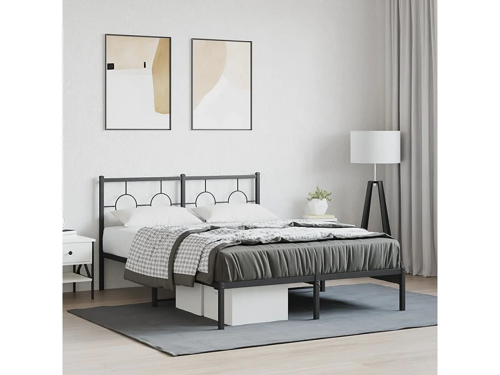 Cadre de lit métal sans matelas avec tête de lit noir 140x190cm