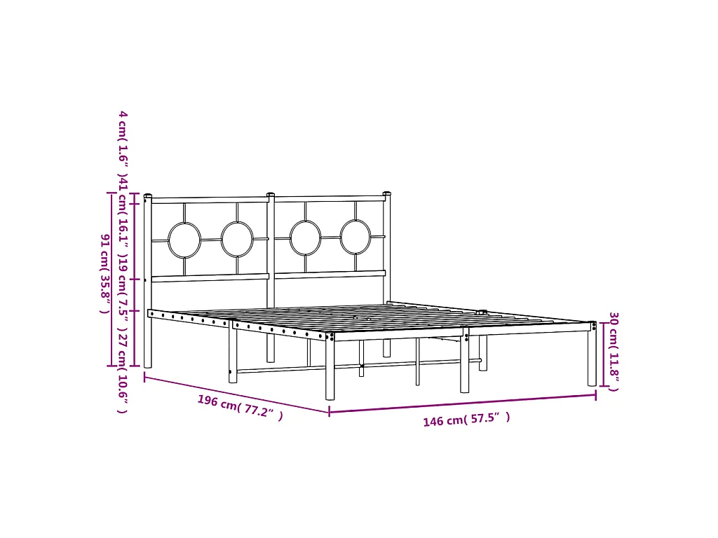 Cadre de lit métal sans matelas avec tête de lit noir 140x190cm