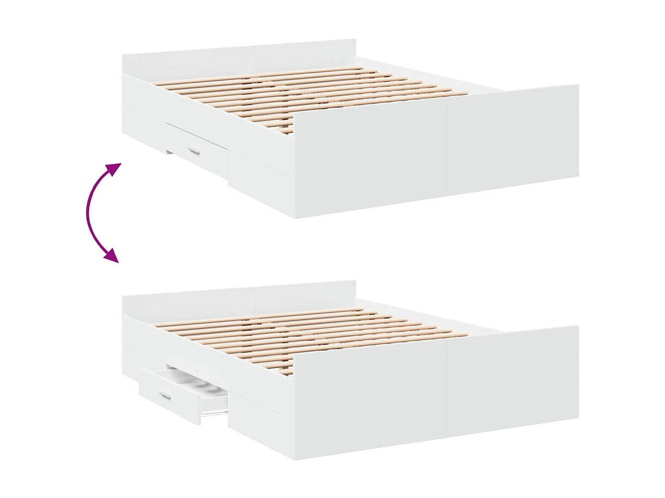 Cadre de lit avec tiroirs sans matelas blanc 140x190 cm
