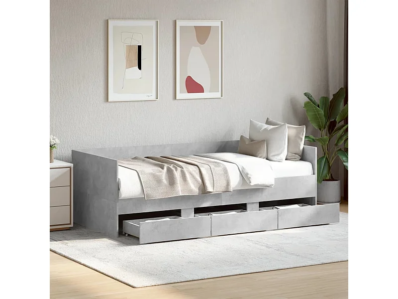 Sofá-cama com gavetas sem colchão 90x200 cm cinzento cimento