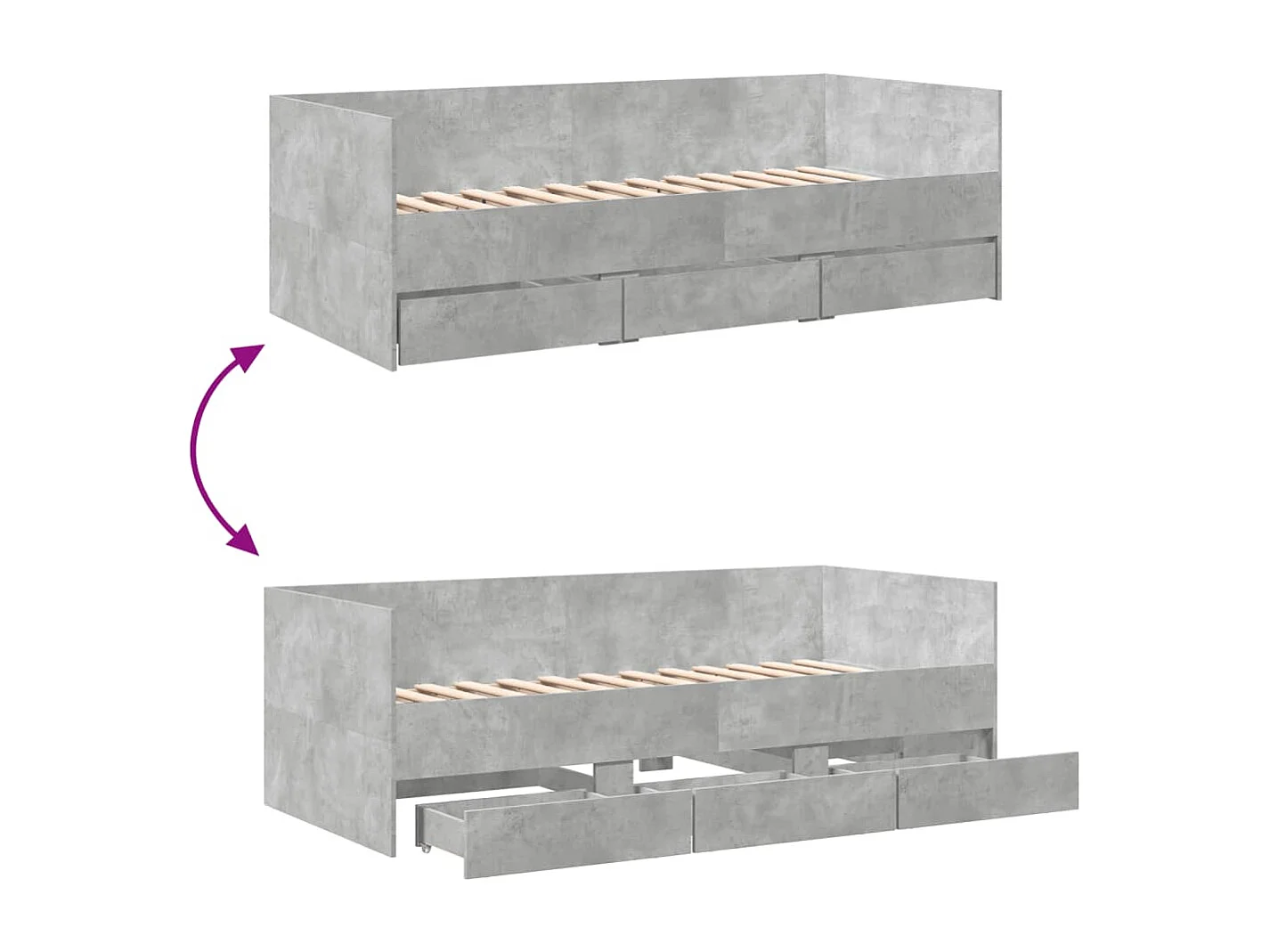 Slaapbank met lades zonder matras 90x200 cm betongrijs