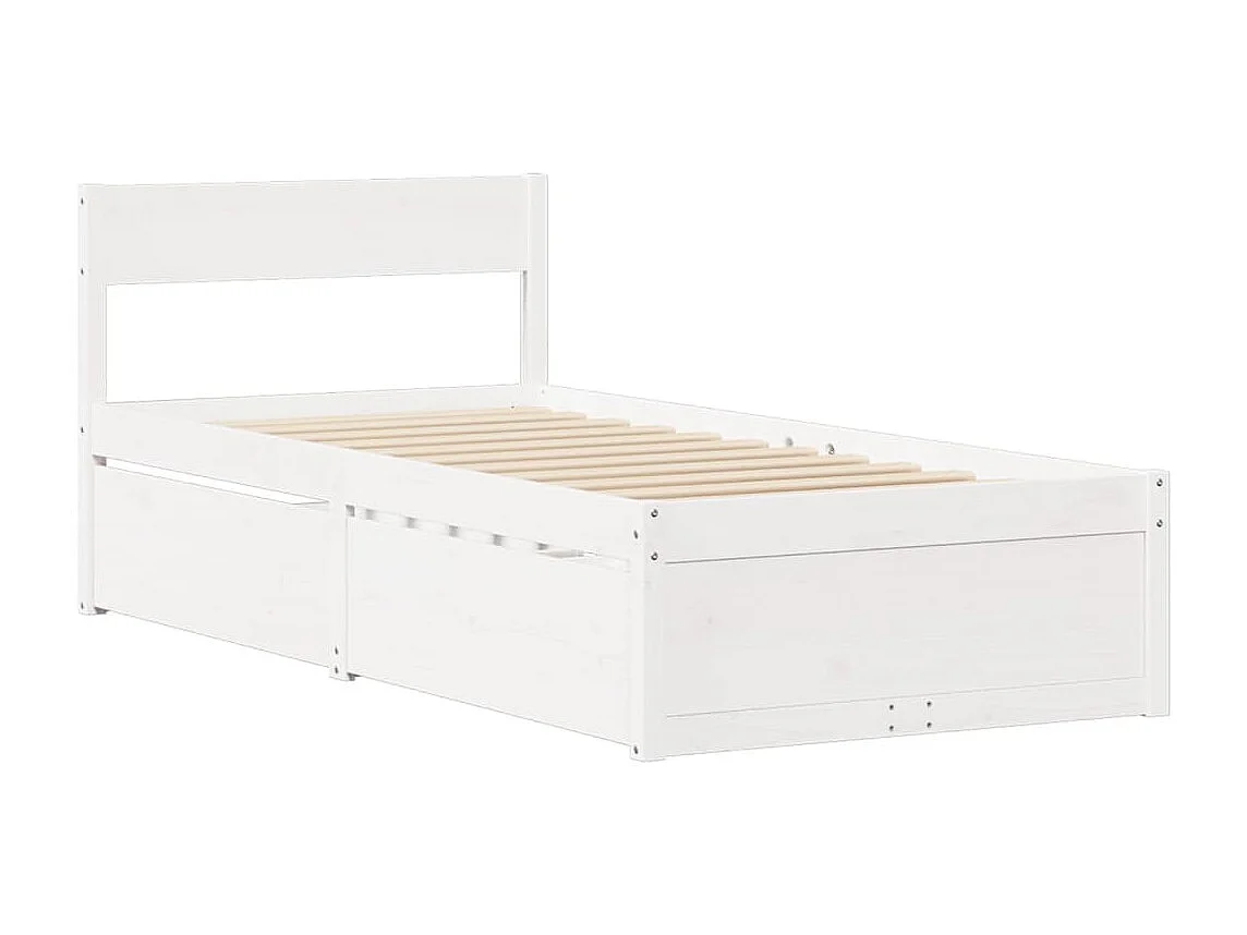 Cama com gavetas e colchão 100x200 cm pinho maciço branco