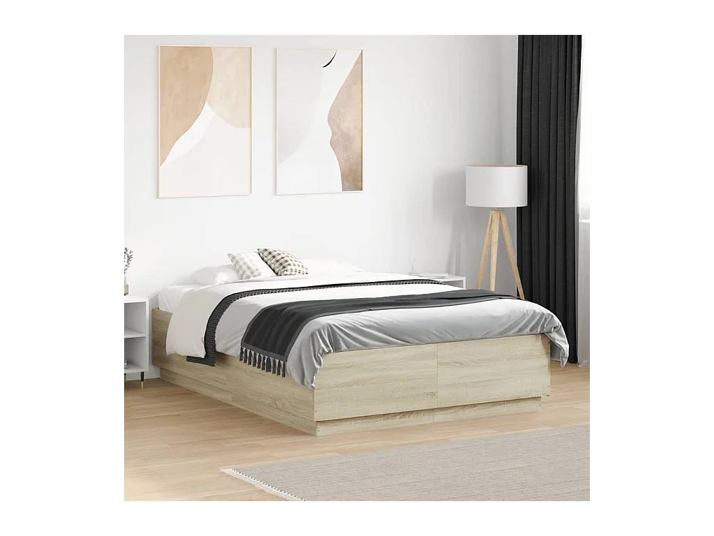 Cadre de lit avec LED sans matelas chêne sonoma 135x190 cm