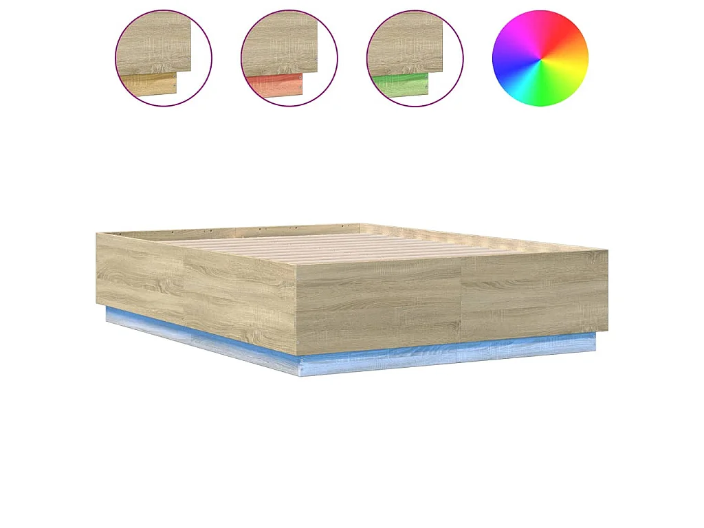 Estrutura cama c/ luzes LED derivados madeira carvalho sonoma