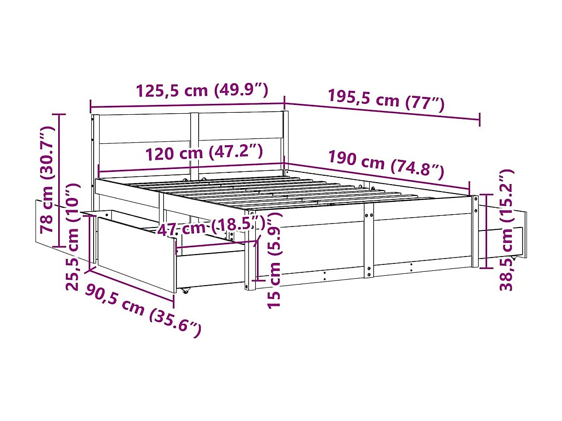 Bedframe zonder matras massief grenenhout wit 120x190 cm
