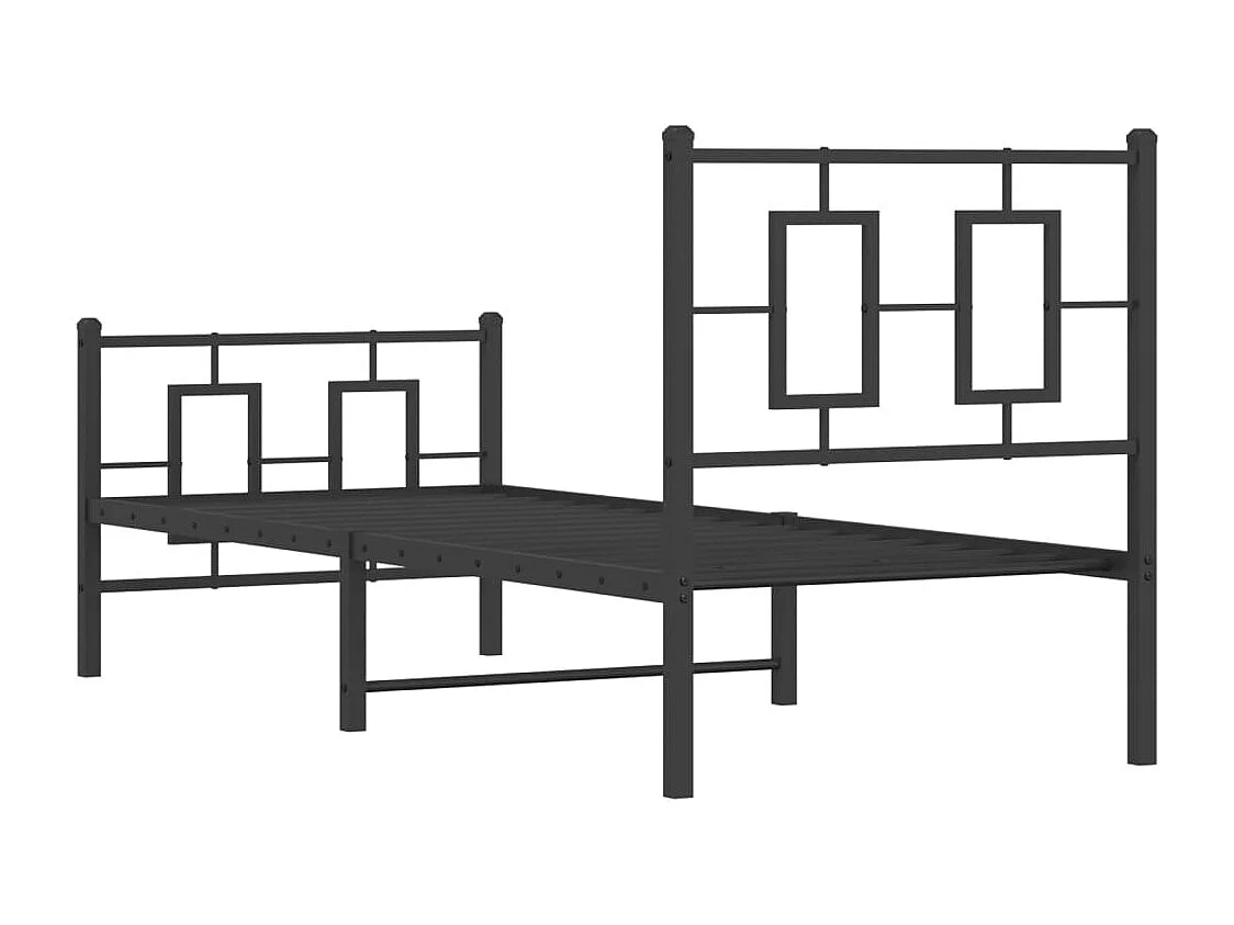 Cadre de lit métal sans matelas avec pied de lit noir 75x190 cm