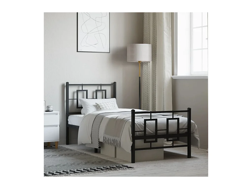 Cadre de lit métal sans matelas avec pied de lit noir 75x190 cm