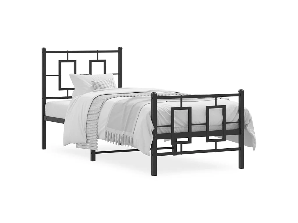 Cadre de lit métal sans matelas avec pied de lit noir 75x190 cm