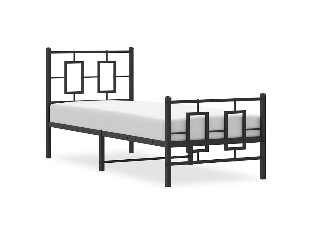 Cadre de lit métal sans matelas avec pied de lit noir 75x190 cm
