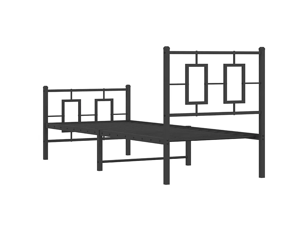 Cadre de lit métal sans matelas avec pied de lit noir 75x190 cm