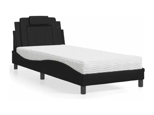 Kauf Unique Bett mit Matratze Schwarz 90x190 cm Kunstleder