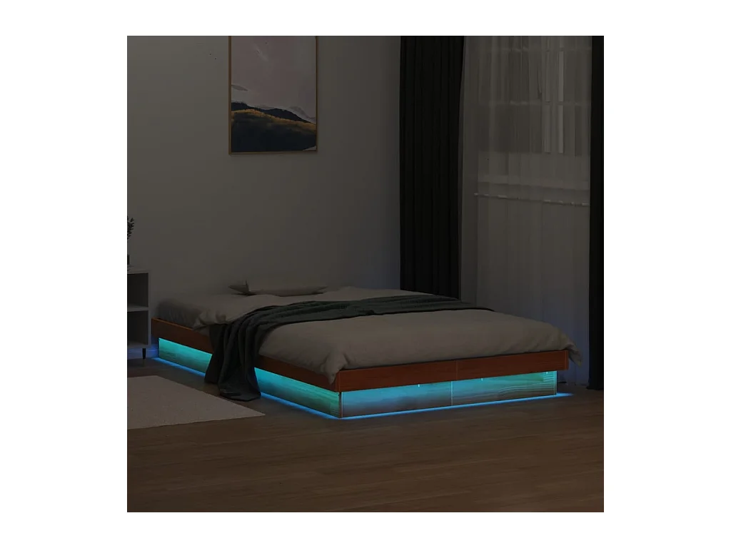 Cadre de lit à LED sans matelas 140x200 cm bois massif