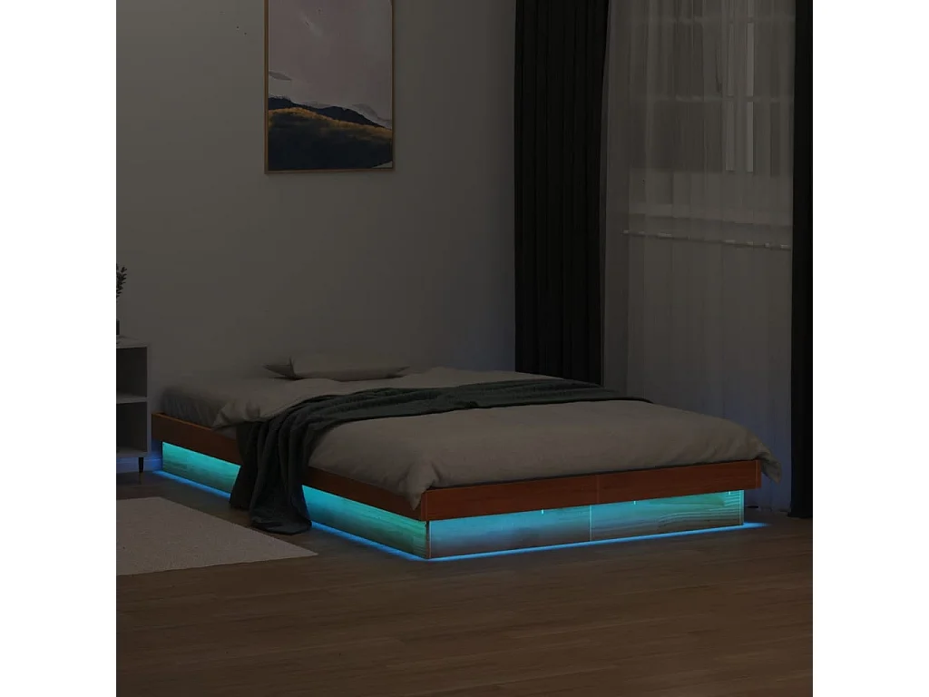 Estructura de cama LED madera maciza pino marrón cera 140x200cm
