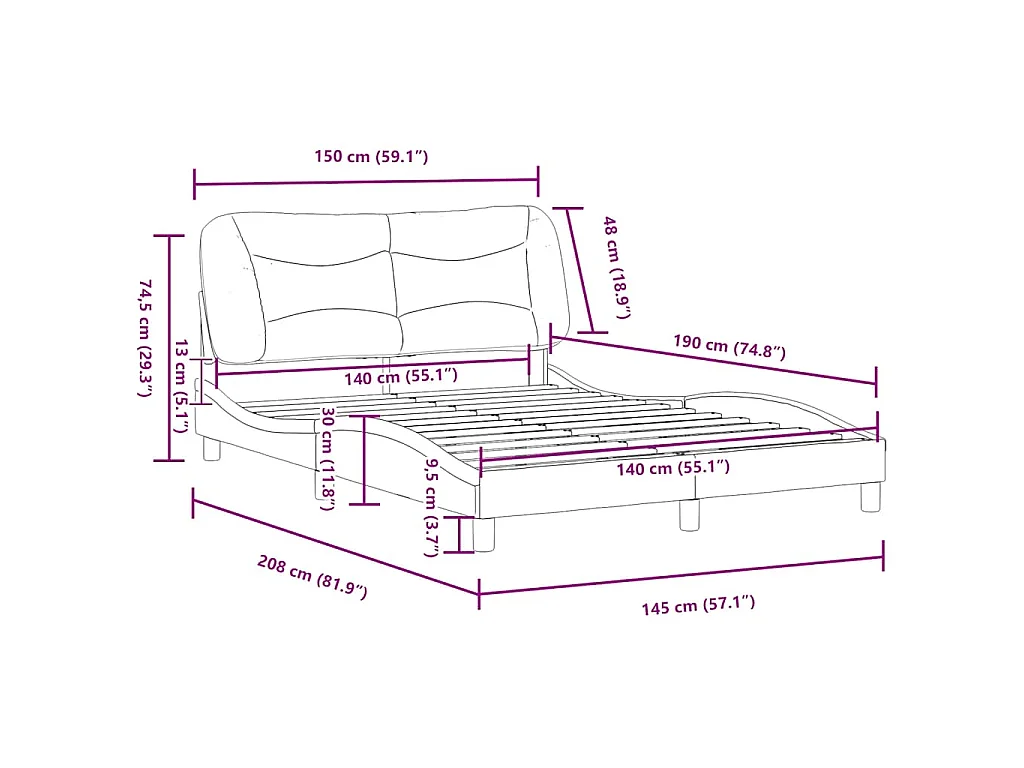Bettgestell ohne Matratze "Hvar" Schwarz 140x190 cm Stoff