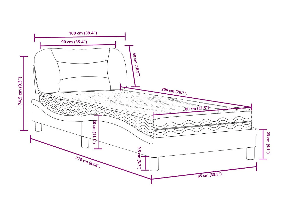 Letto con Materasso Hvar Grigio Scuro 90x200 cm in Tessuto