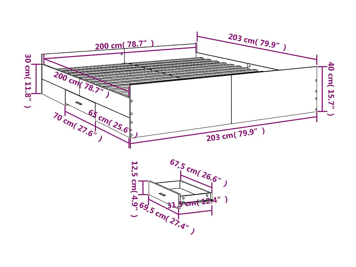 Giroletto Cassetti Rovere Sonoma 200x200 cm Legno Multistrato