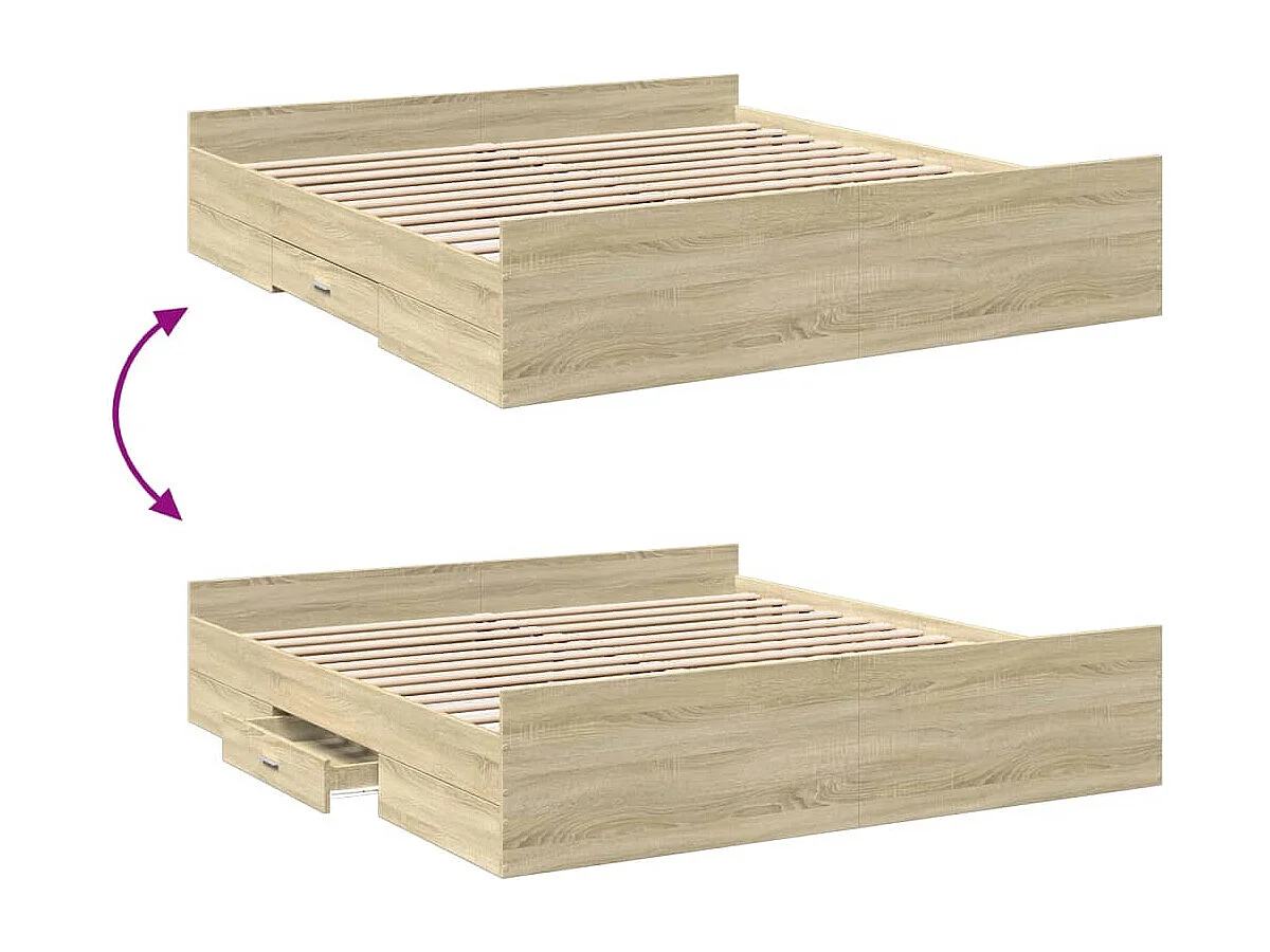 Cama con cajones madera ingeniería roble Sonoma 200x200 cm