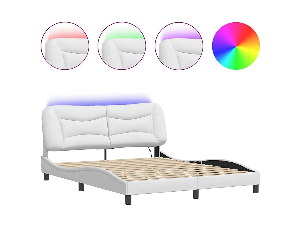 Cadre de lit avec LED sans matelas Hvar blanc 160x200 cm