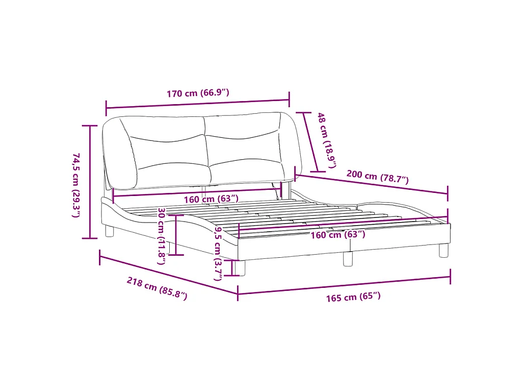 Cadre de lit avec LED sans matelas Hvar blanc 160x200 cm