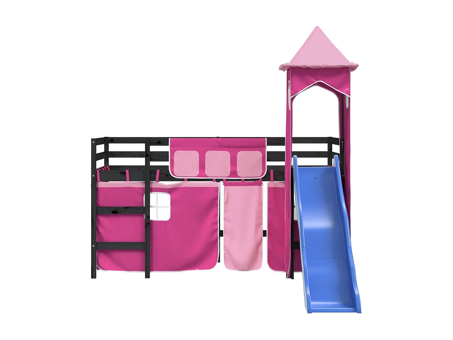 Kinderhoogslaper met toren 90x200 cm massief grenenhout roze