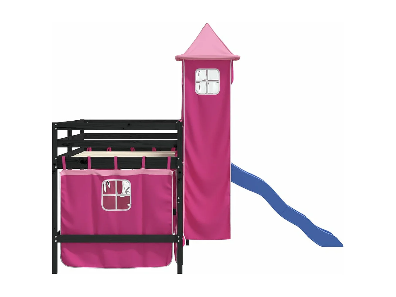 Kinderhoogslaper met toren 90x200 cm massief grenenhout roze