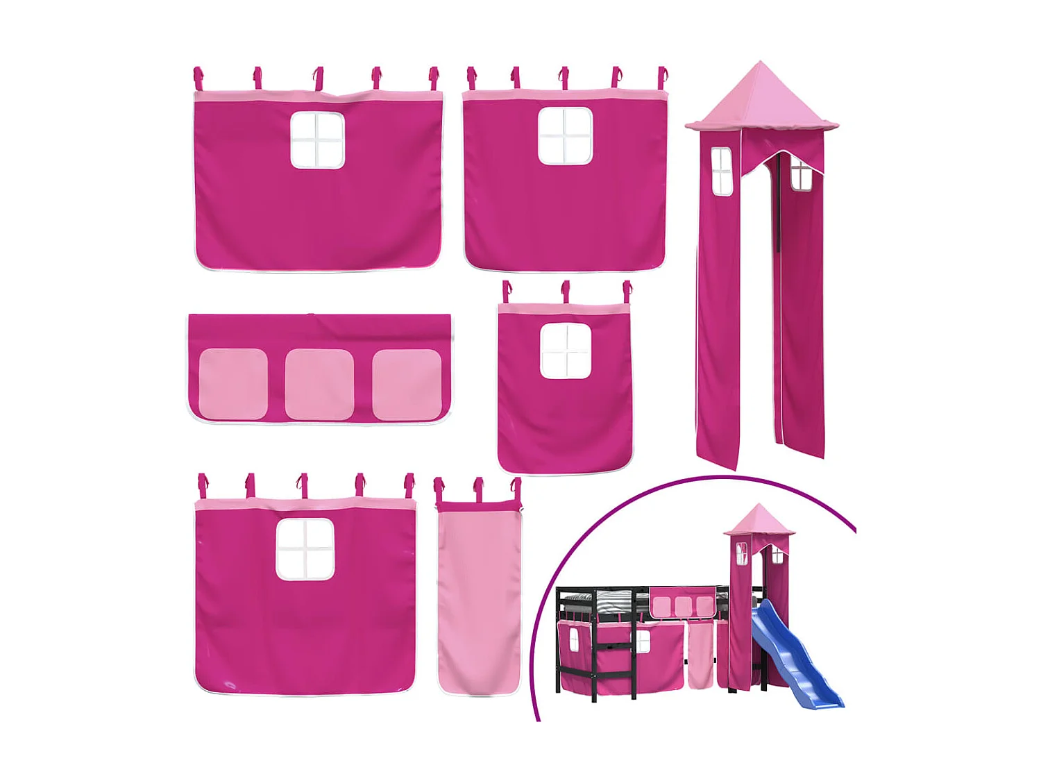 Kinderhoogslaper met toren 90x200 cm massief grenenhout roze