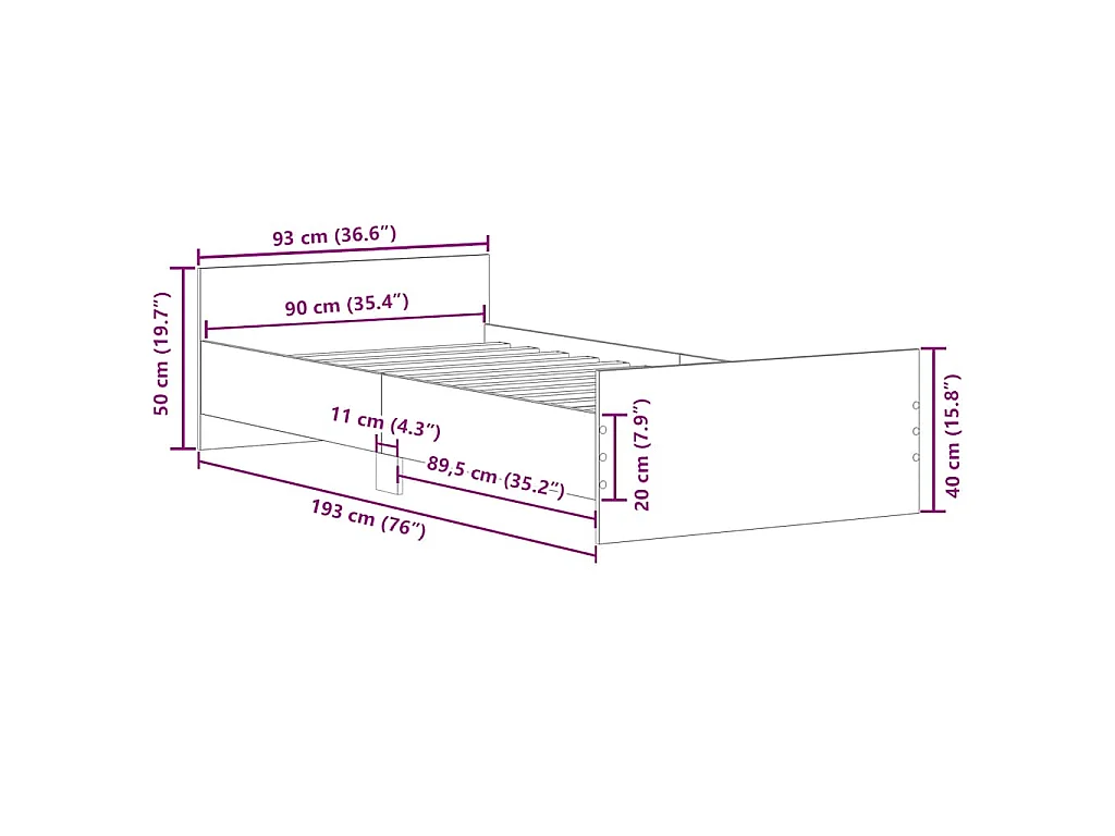 Bettgestell Grau Sonoma 90x190 cm Holzwerkstoff