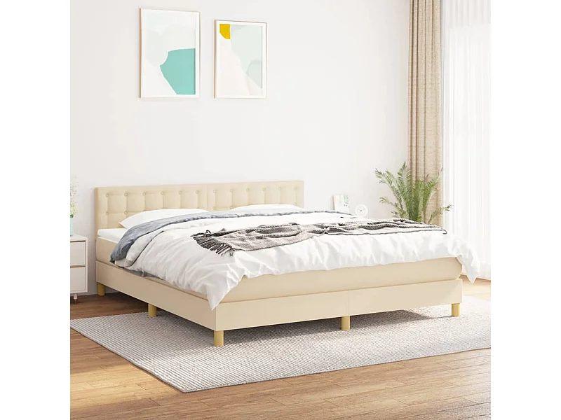 Sommier à lattes de lit avec matelas Crème 180x200 cm Tissu